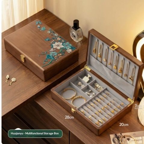 Solid Wood Jewelry Storage Box Dedicated Organizer And Display Case For Rings Necklaces And Earrings
