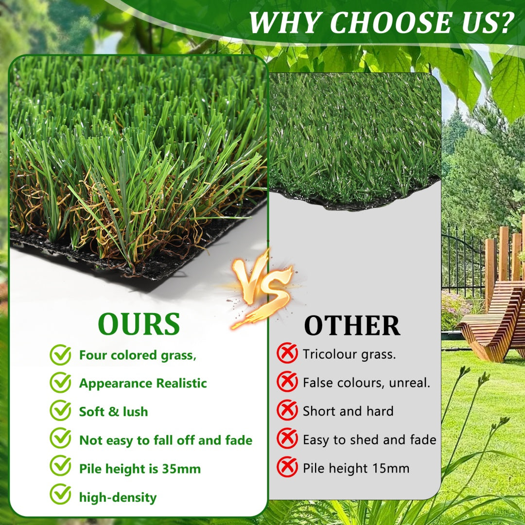 3FTX10FT Outdoor Artificial Grass Runner Rug, Thick Realistic Fake Grass Roll Decor Patio Balcony Garden Lawn, Dog Pets Turf Drain Mat, 1.38 Pile Height
