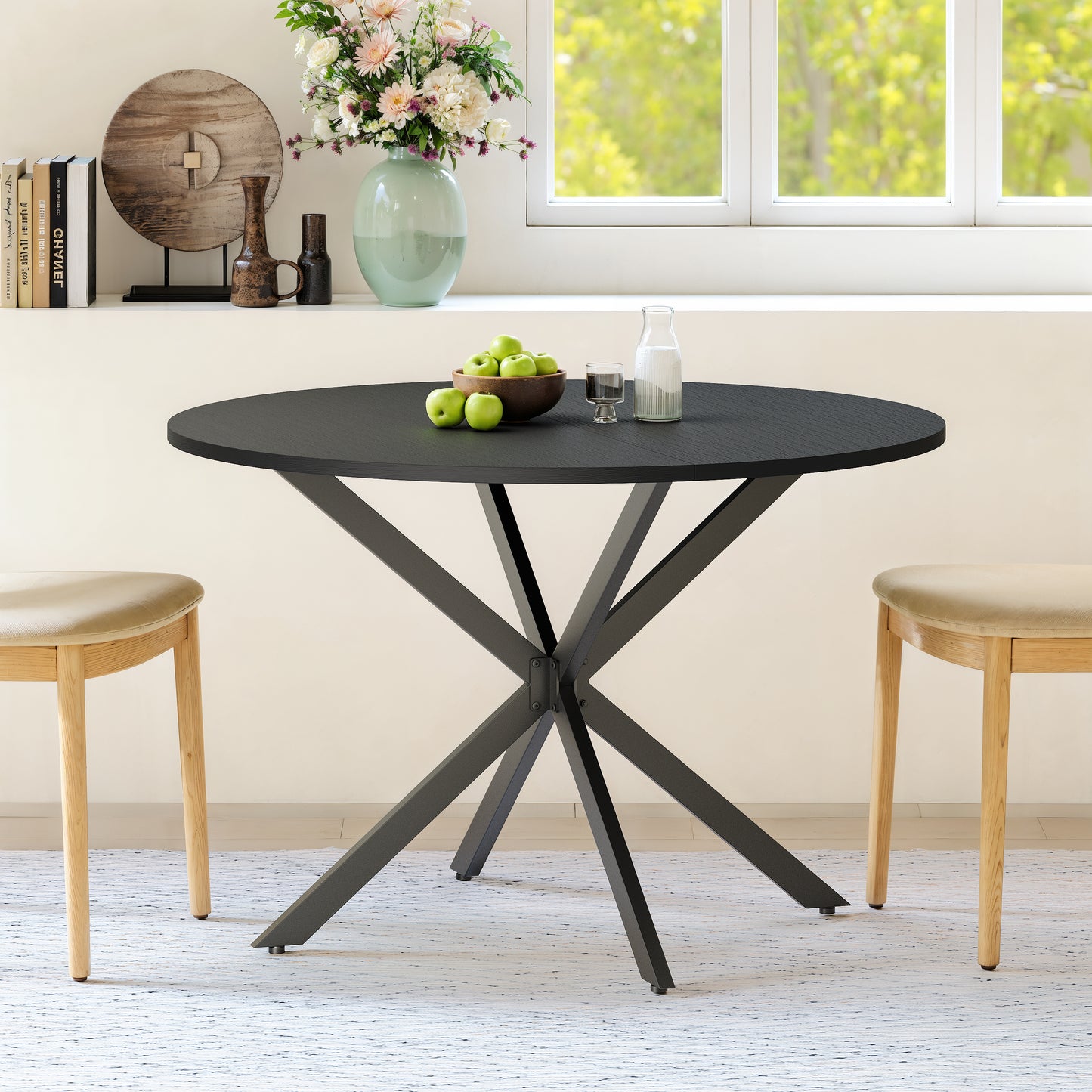 Round Table With Knock Knees, 120 Cm - Kitchen And Dining Table For Home Office, Balcony Or As A Coffee Table - Black