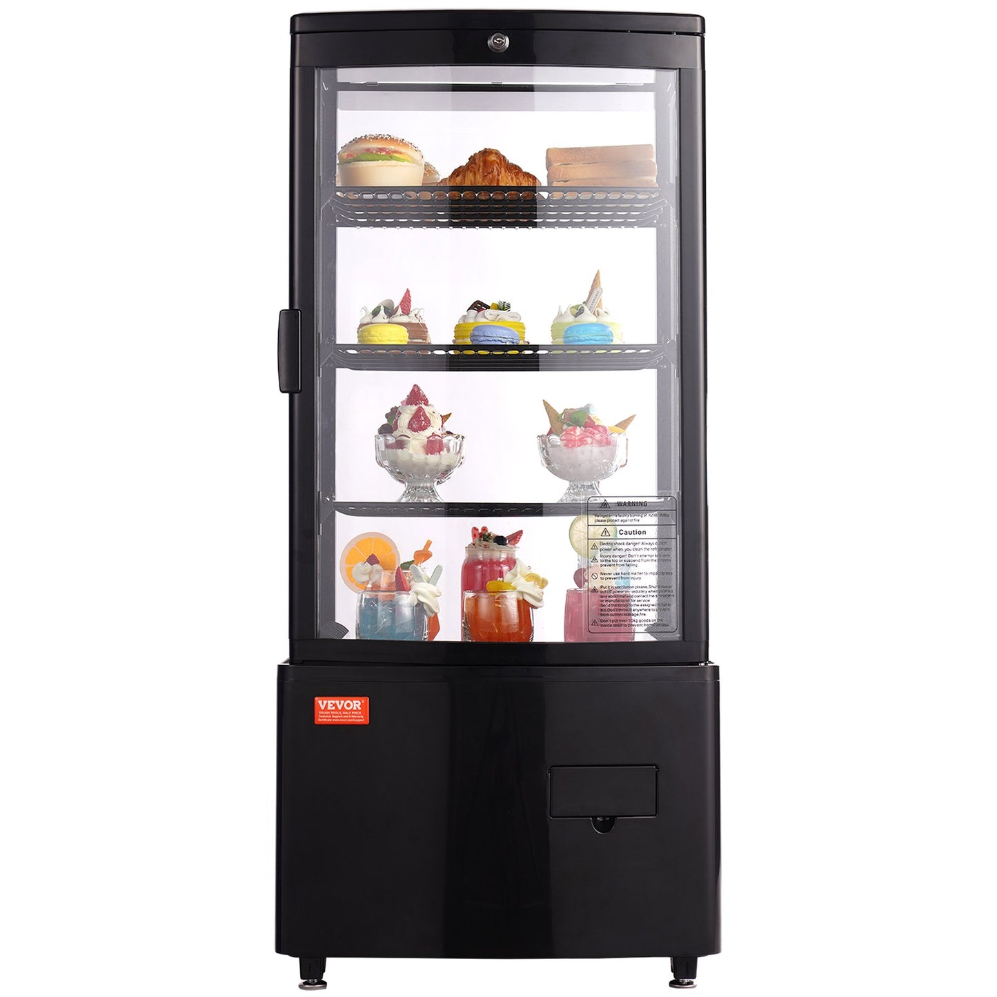 Refrigerated Display Case, 3 Cu.Ft./85L Countertop Pastry Display Case, 3-Tier Commercial Display Refrigerator With LED Lighting, TURBO Cooling, Frost-Free Air-Cooling, Locked Door For Bakery
