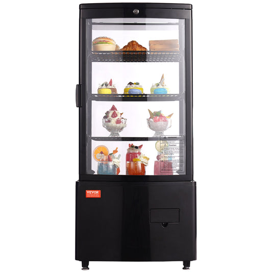 Refrigerated Display Case, 3 Cu.Ft./85L Countertop Pastry Display Case, 3-Tier Commercial Display Refrigerator With LED Lighting, TURBO Cooling, Frost-Free Air-Cooling, Locked Door For Bakery