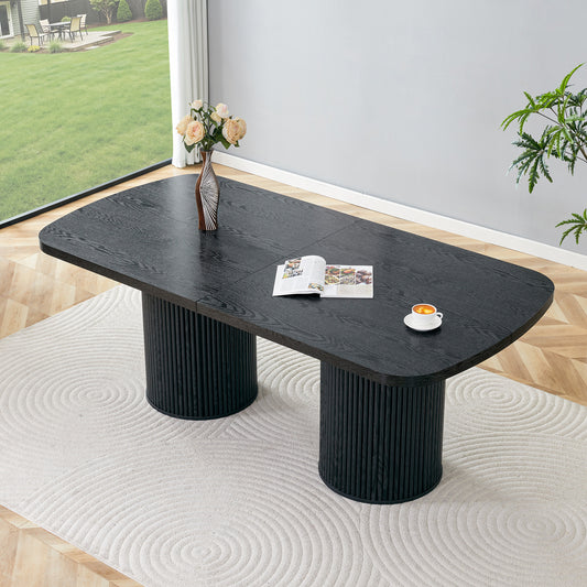 Modern Oval Dining Table With Fluted Column Base, High-quality MDF Surface In Wood Look, In Wabi-sabi And Mid-century Style For The Home Kitchen