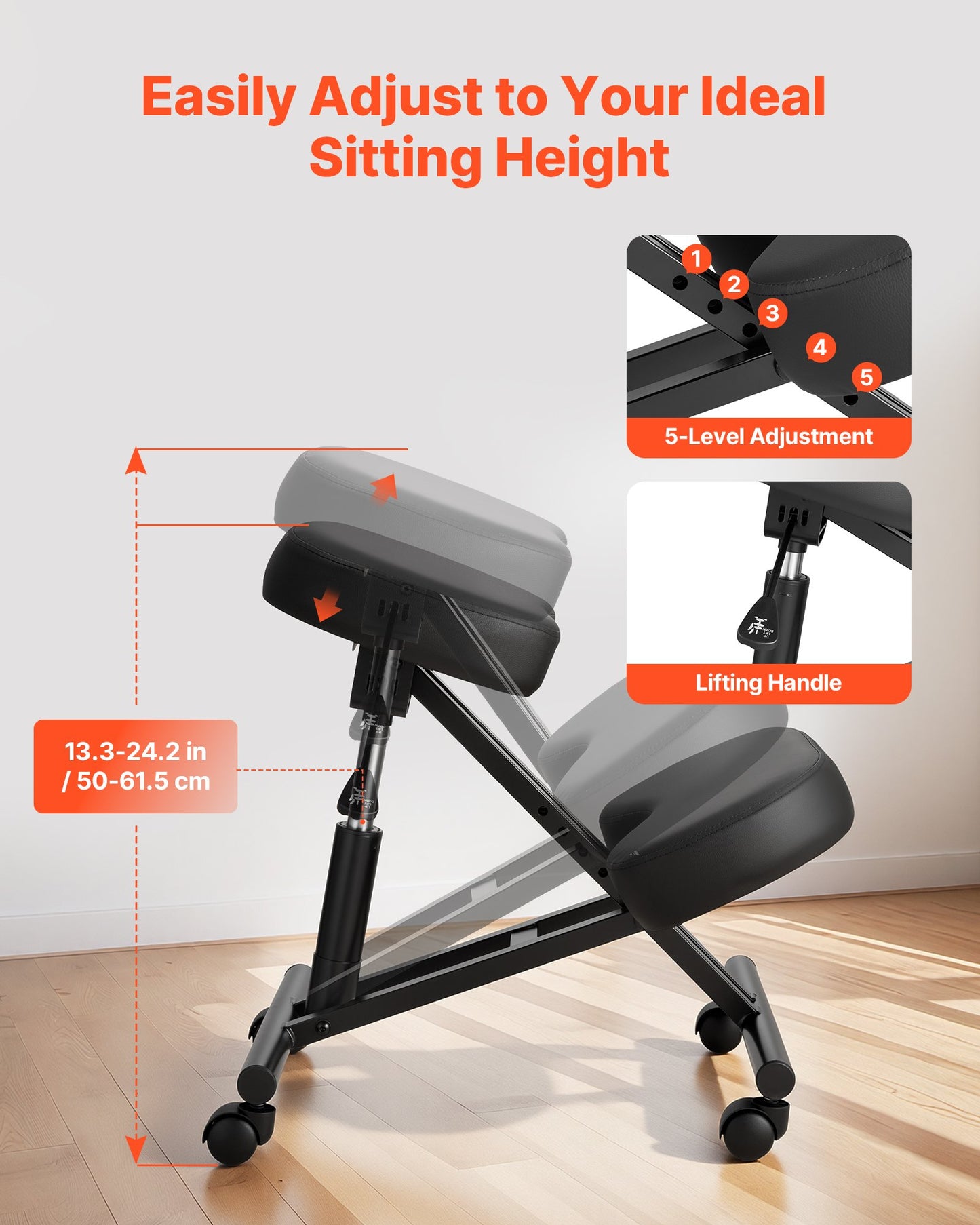 Ergonomic Kneeling Chair With Wheels, Mobile X-Shaped Posture Knee Chair With Adjustable Height & Thick Foam Cushions, Natural Relief For Neck Or Back Pain For Home, Office Or Meditation, Black