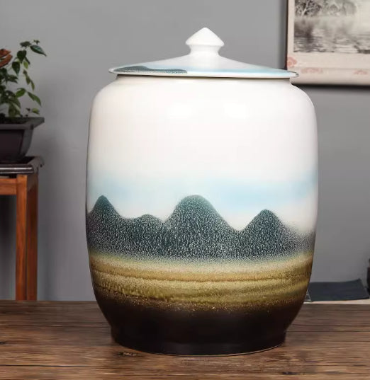 Ceramic Tea Caddy Extra-Large Teapot-Shape Container With Lid, Airtight And Moisture-Proof For Storing Puer And White Tea Cakes