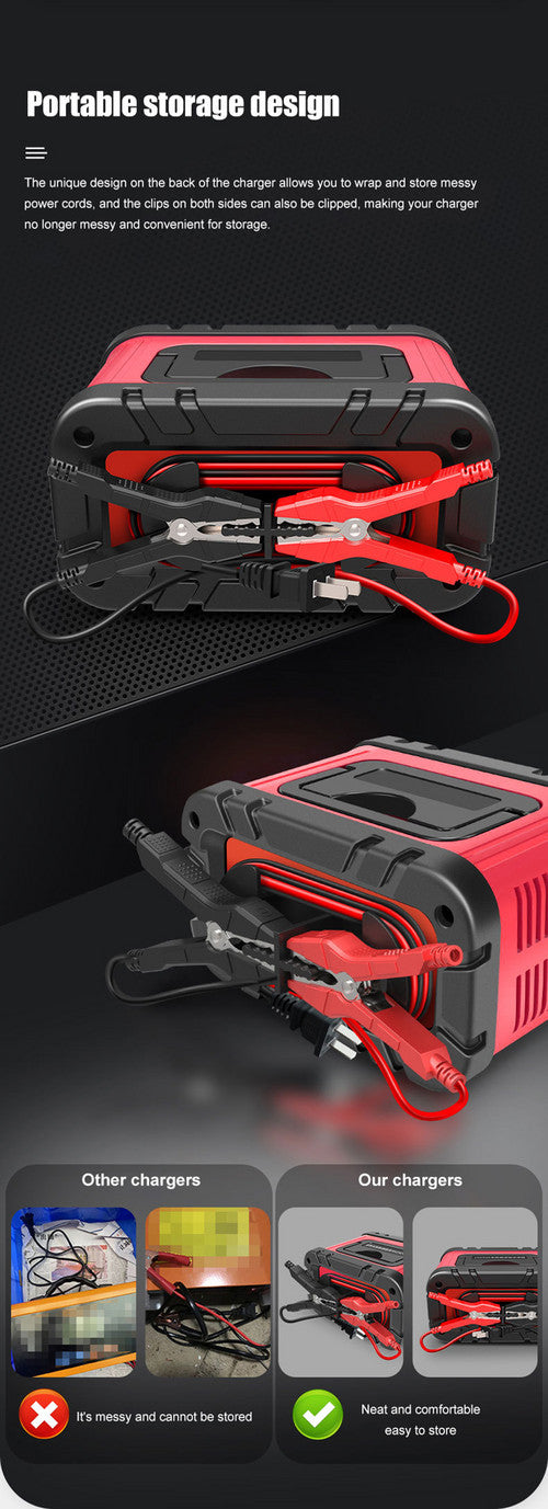 12v-20A 24v-10A Smart Battery Charger Lifepo4 Lead-Acid Agm-Gel Trickle Charger Battery Maintainer For AGM Lithium Motorcycle Boat Caravan Batteries 19x12.5x9.5cm Red