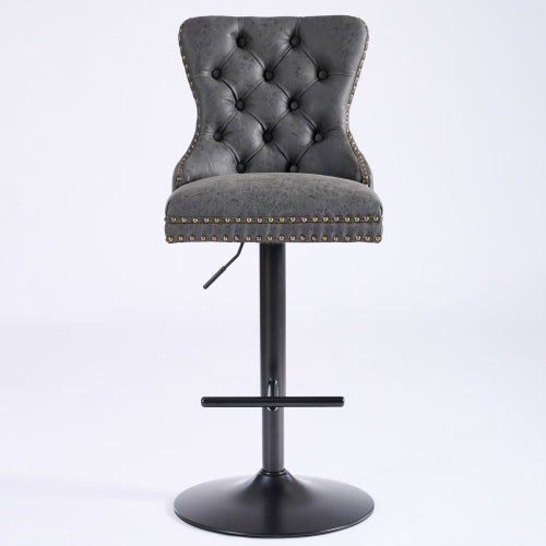 Aged And Retro PU Swivel Barstools Adjusatble Seat Height From 26-33 Inch, Modern Bar Stools With Backs Comfortable Tufted For Home Pub And Kitchen Island Black,Set Of 2
