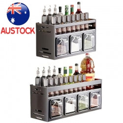 2 Tiers Wall-mounted  Countertop Spice Rack Jars Shelves Stand Kitchen Organiser-4-Grids