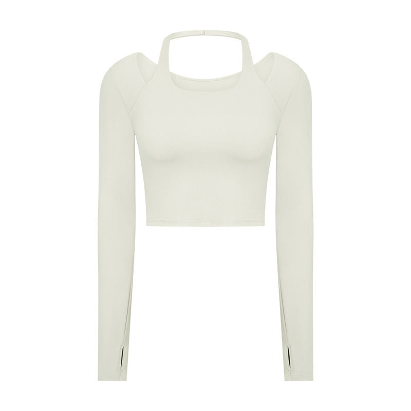 Halter Sports Long Sleeve With Chest Pad Slim-fit Yoga Wear Top