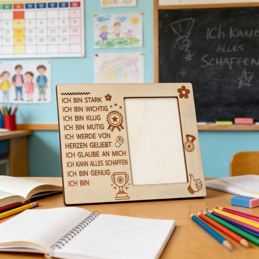 Back-to-School Gift, Complete Set With Table Display Photo Frame, Foam Adhesive Pads & Encouraging Decorations, Personalized First-Day-of-School Gift For School Goodie Bags & Classroom Desk Name Tags