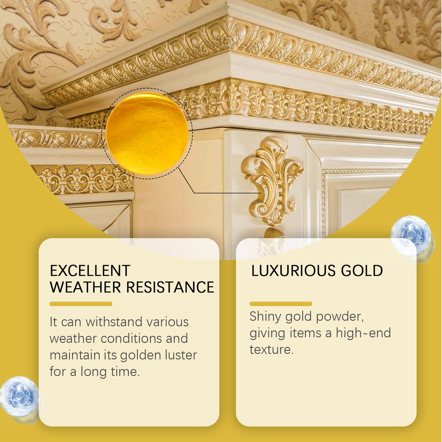 JAKEHOE Weather-Resistant Water-Based Gold Paint, Metallic Paint, Weather-Resistant Water-Based Roman Column Decorative Gold Paint, Outdoor Gold Foil Paint