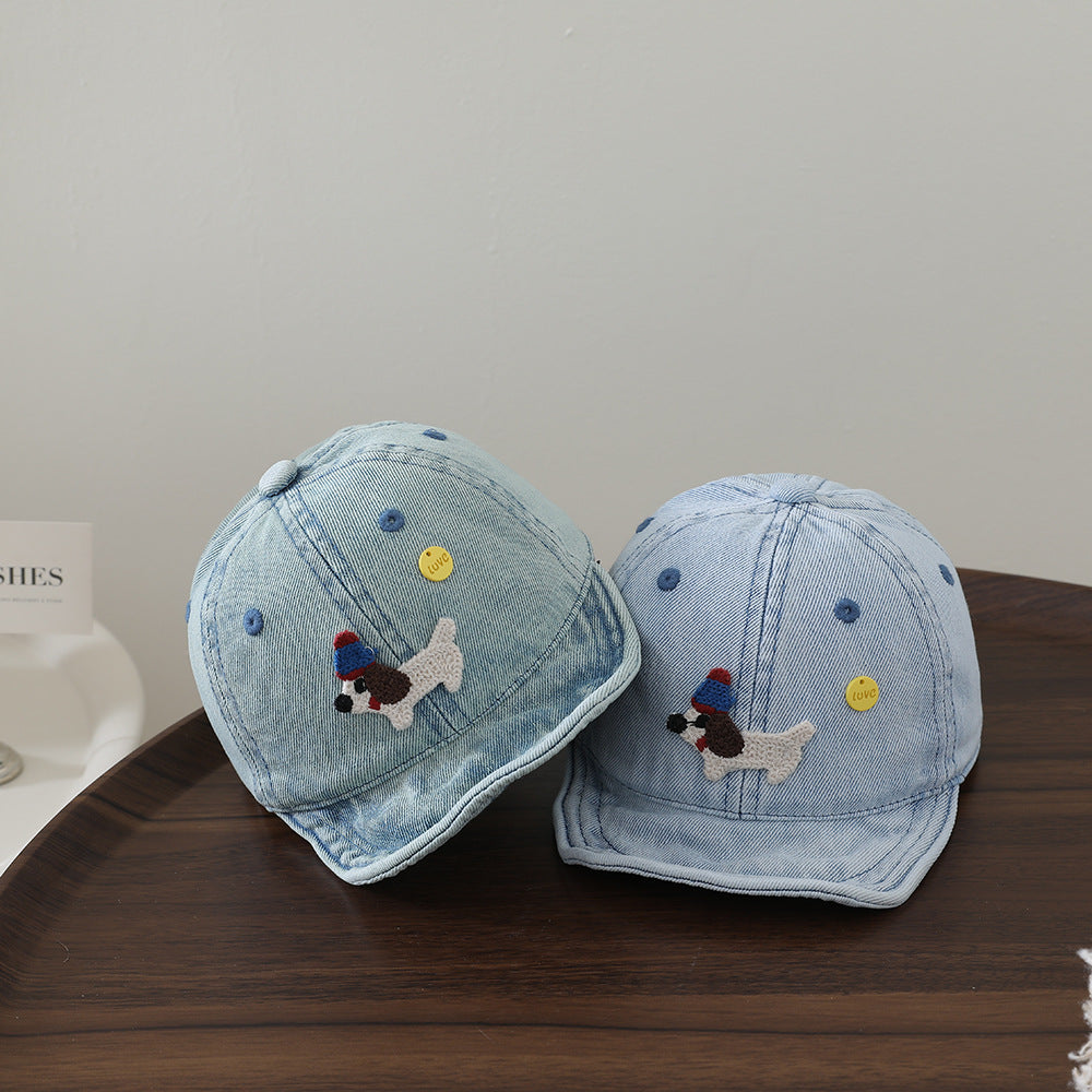 Korean-style Fashionable Cartoon Embroidered Puppy Soft-brimmed Hat, Lightweight And Breathable Children's Hat