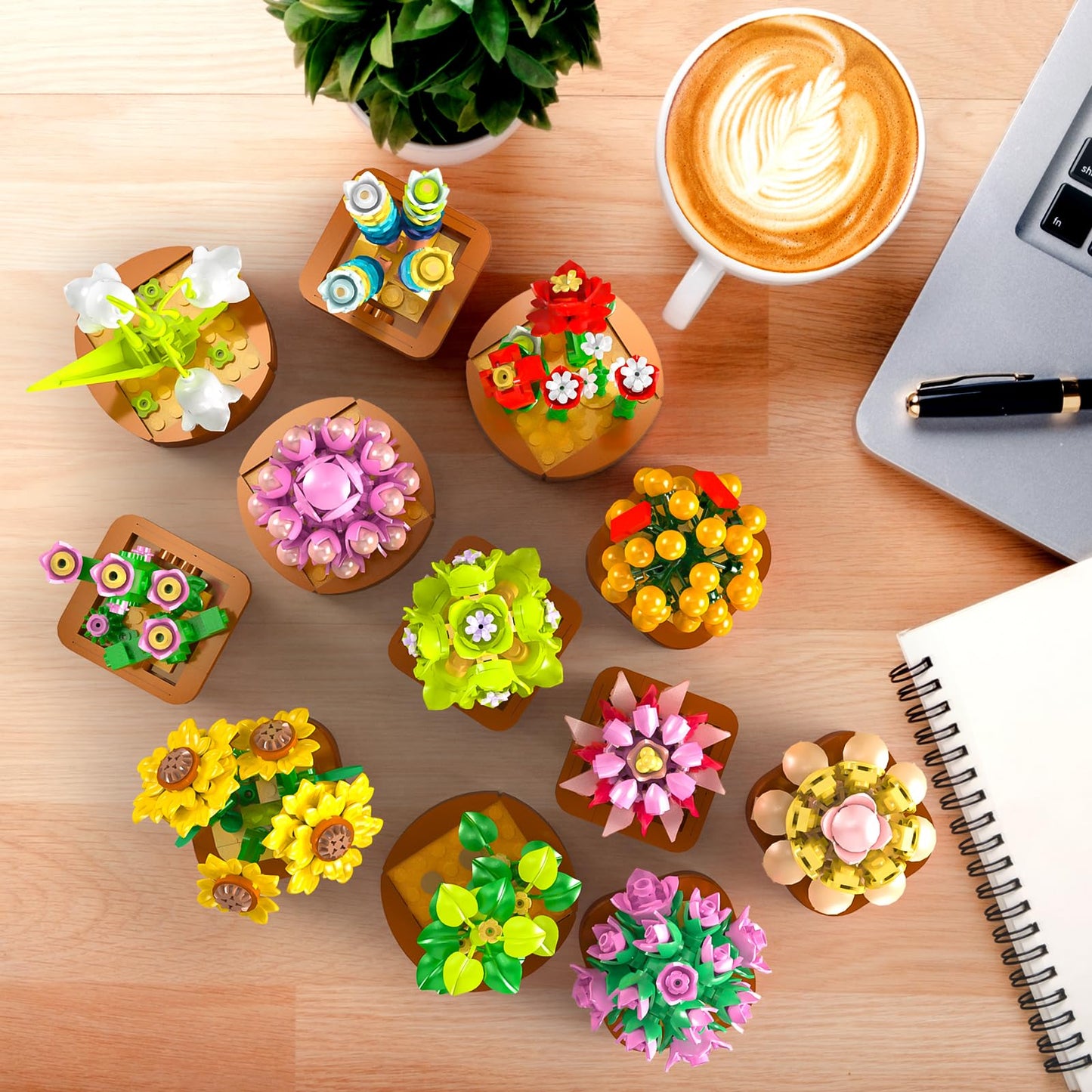 12 Pack Flowers Succulents Mini Building Set-1403PCS Flower Botanical For Home Office Decor 3.6MM Plant Blocks Toy, Easter Birthday Gifts For Adults Women Kids Girls