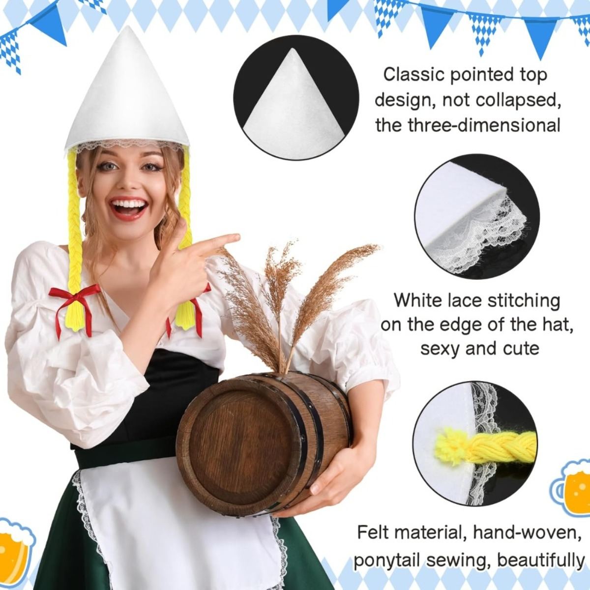 Oktoberfest Party,6 Traditional Munich Beer Festival Hats,White Traditional Women's Hat,Festival Headwear,Women's Headwear,Oktoberfest Accessories,German Beer Festival Party