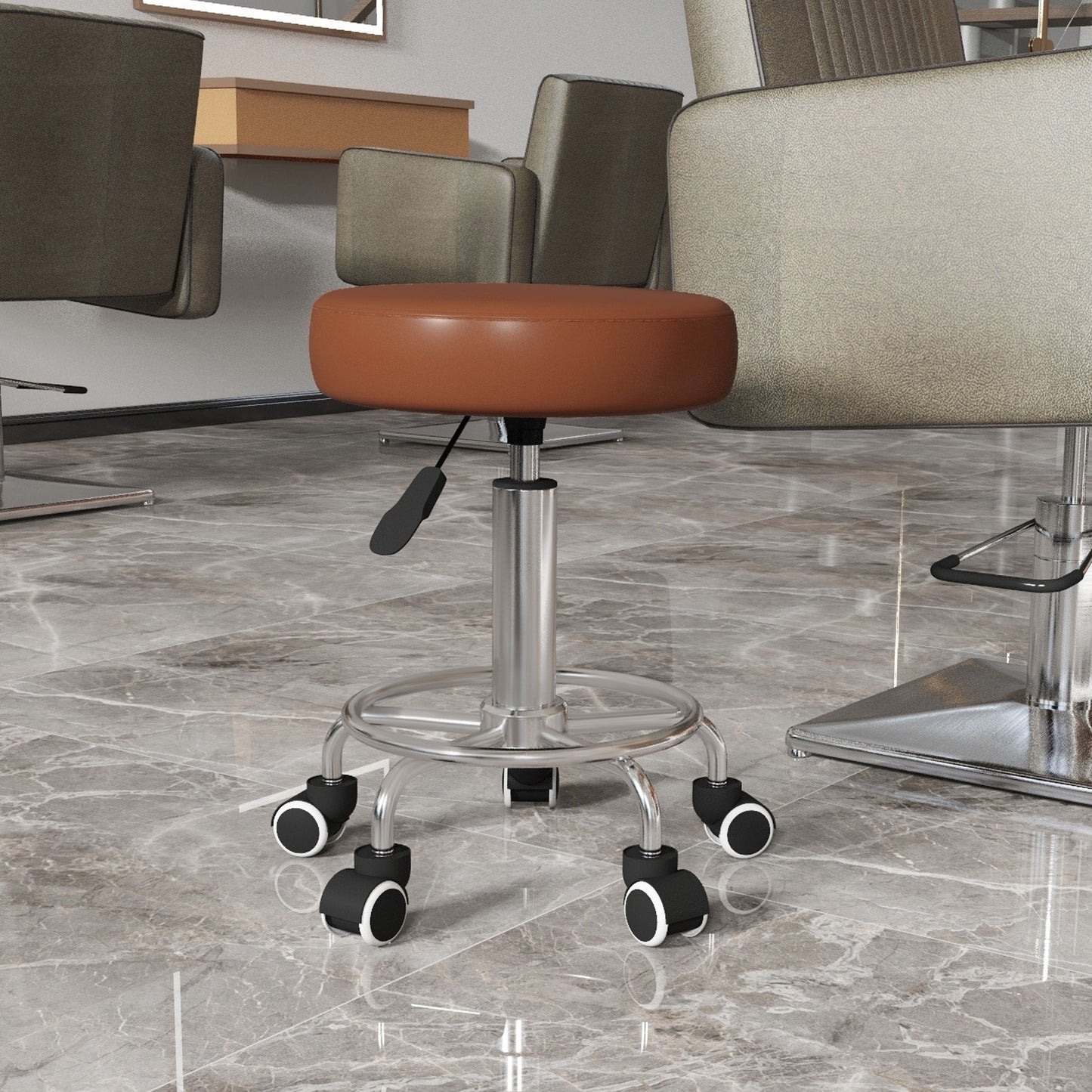 Vinsetto PU Leather Rolling Stool, Height Adjustable Stool Chair With Wheels For Salon, Massage, Spa, Brown