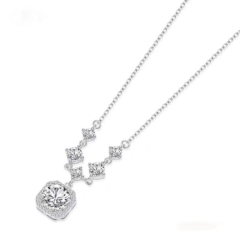 S999 Sterling Silver Sugar Cube Necklace For Women, Korean Style Zircon Clavicle Chain, Luxury Fashion Jewelry