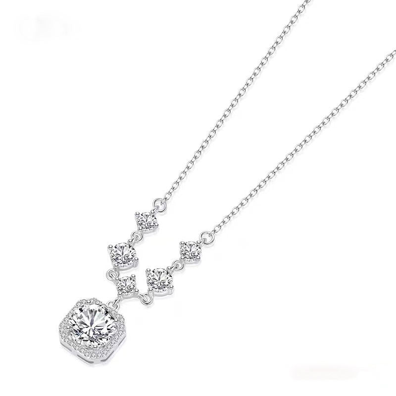 S999 Sterling Silver Sugar Cube Necklace For Women, Korean Style Zircon Clavicle Chain, Luxury Fashion Jewelry