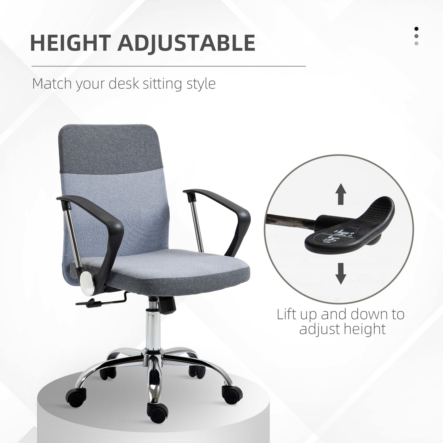 Vinsetto Office Chair Linen Fabric Swivel Computer Desk Chair Home Study Adjustable Chair With Wheels, Grey