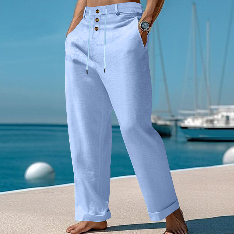 Mens SpringSummer New Fashion Straight-leg Cotton-Linen Casual Pants