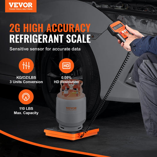 VEVOR Refrigerant Scale 110 LBS HAVC Charging Recovery Freon Scale, With Wired Remote Control, 2g High Precision Electronic Digital Recovery Weight Scale With Case And Dry Battery