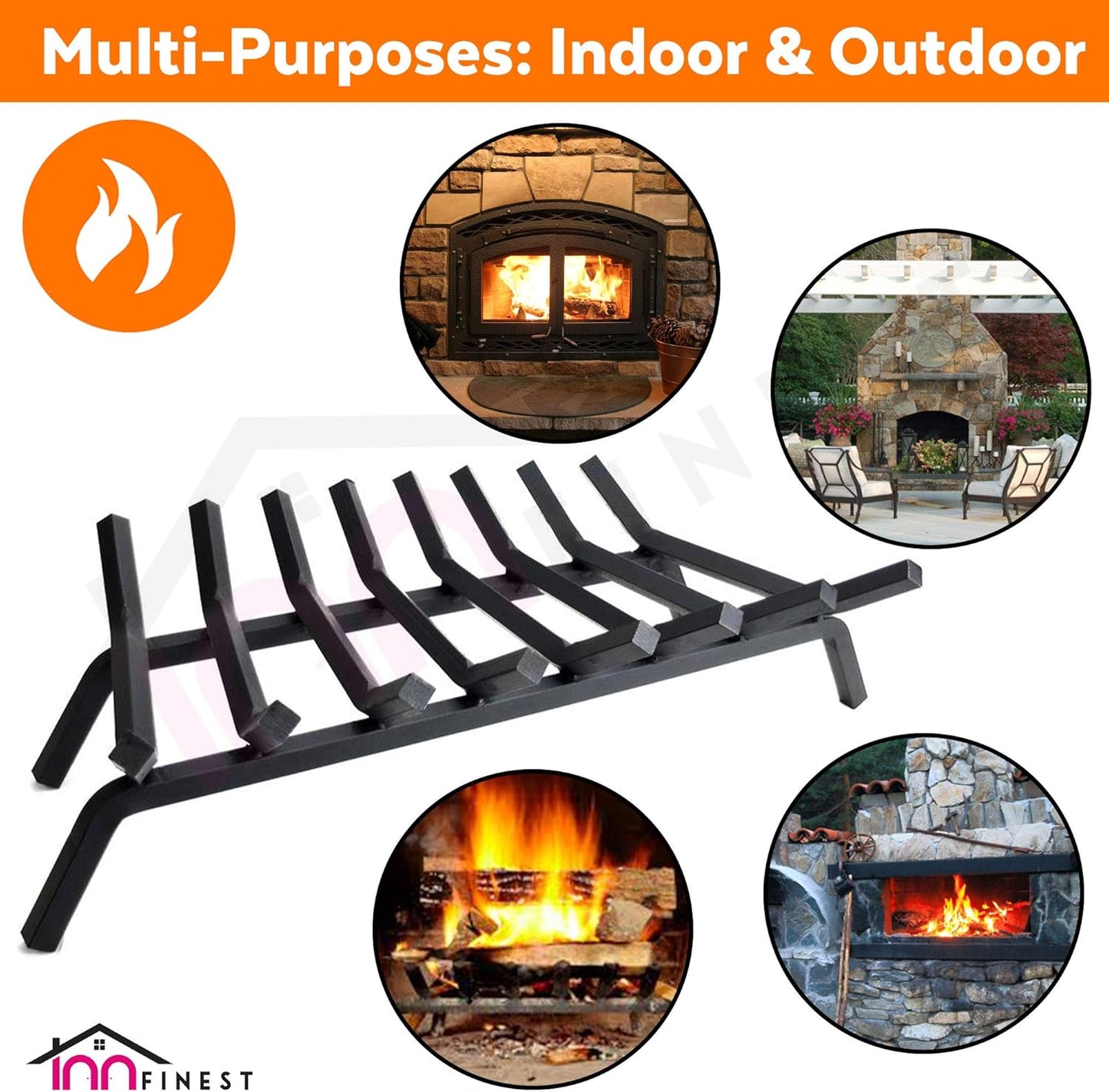 Fireplace Grate,Fireplace Log Holder,Heavy Duty Solid Cast Iron FIrewood Log Burning Rack For Inside The Fireplace Accessories Outood Fire Pit Kindling Fireplace Tools 33 Inch