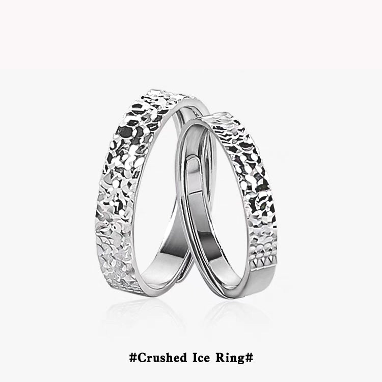 1 Pair 999 Sterling Silver Crushed Ice Hammered Couple Rings, Minimalist Shiny Style, For Daily Wear & Valentine's Gifts