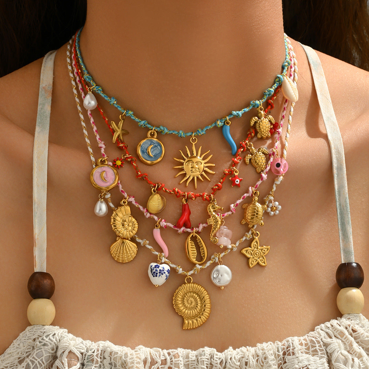 Cross-Border  Best-Selling Women's Necklace, Fashionable Conch Shell Oil-Drip Design Woven Clavicle Chain Versatile Neck Accessory