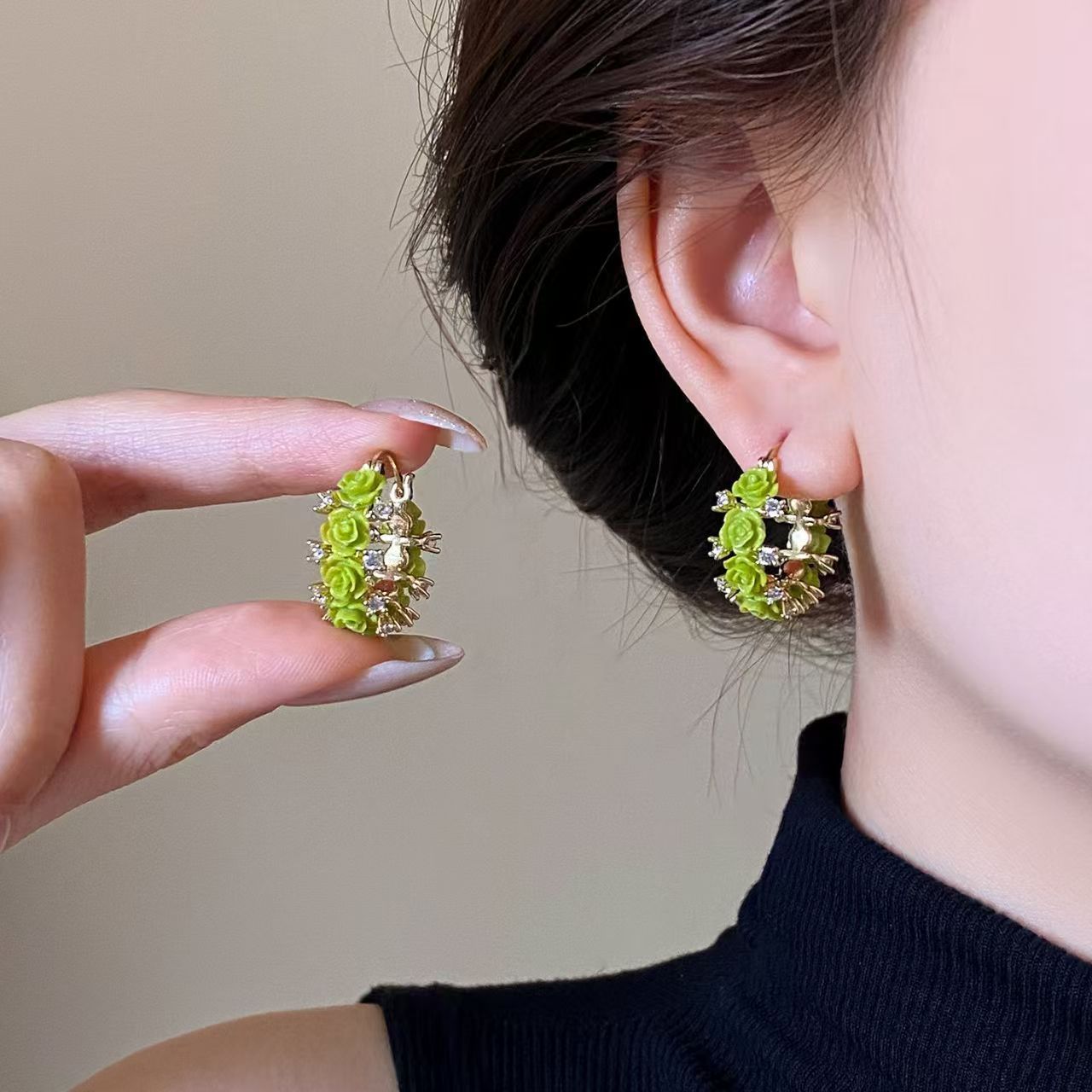 2026 Dopamine Floral Zircon Hoop Earrings For Women, Luxury High-End Unique Beautiful Fashion Statement Stud Ear Jewelry