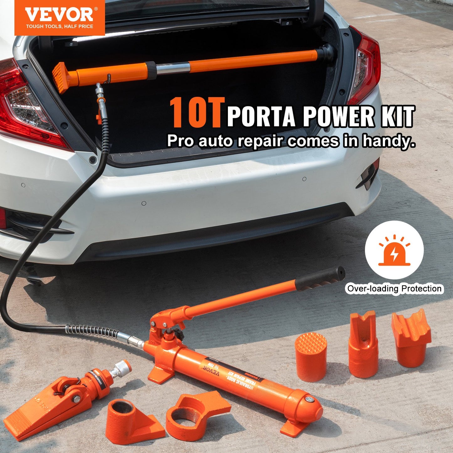 10 Ton Porta Power Kit, Hydraulic Ram With Pump, Car Jack With 4.6 Ft/1.4 M Oil Hose, Bent Frame Repair Tool With Storage Case For Automotive, Garage, Heavy Equipment, Mechanic (22046 LBS)