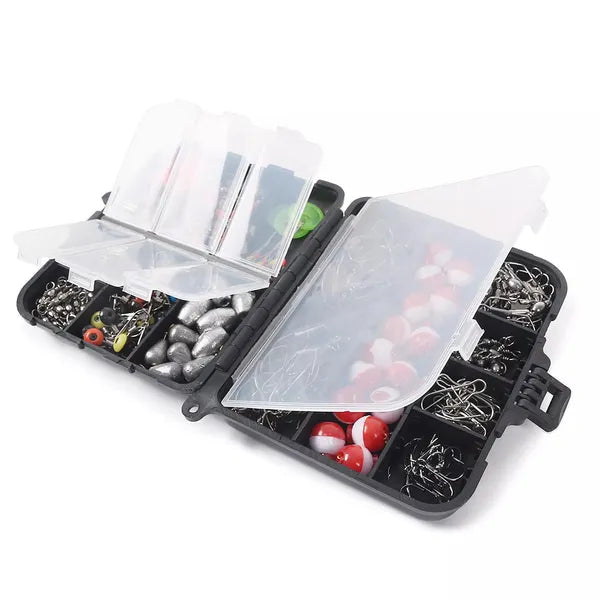 263pcs Outdoor Fishing Accessories Set With Tackle Box Including Plier Jig Hooks Sinker Weight Swivels Snaps Sinker Slides Kit