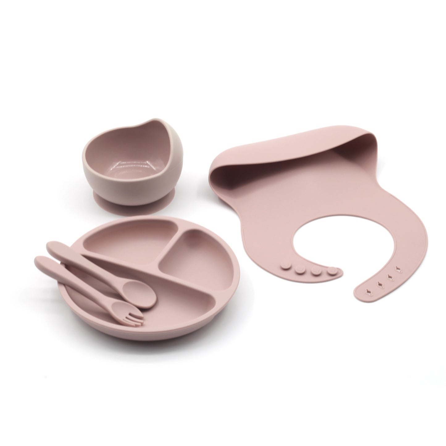 Four-piece Feeding Tableware Baby's Silicone Bib Food Grade Children's Suit Including Pinny Solid Food Bowl