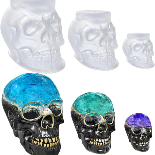 Set Of Large  Medium  Small 3D Skull Resin Molds Flexible Clear Silicone Skull Head Molds, Silicone Molds For Resin, Soap, Clay, Candle Wax Casting, Halloween Home Decoration