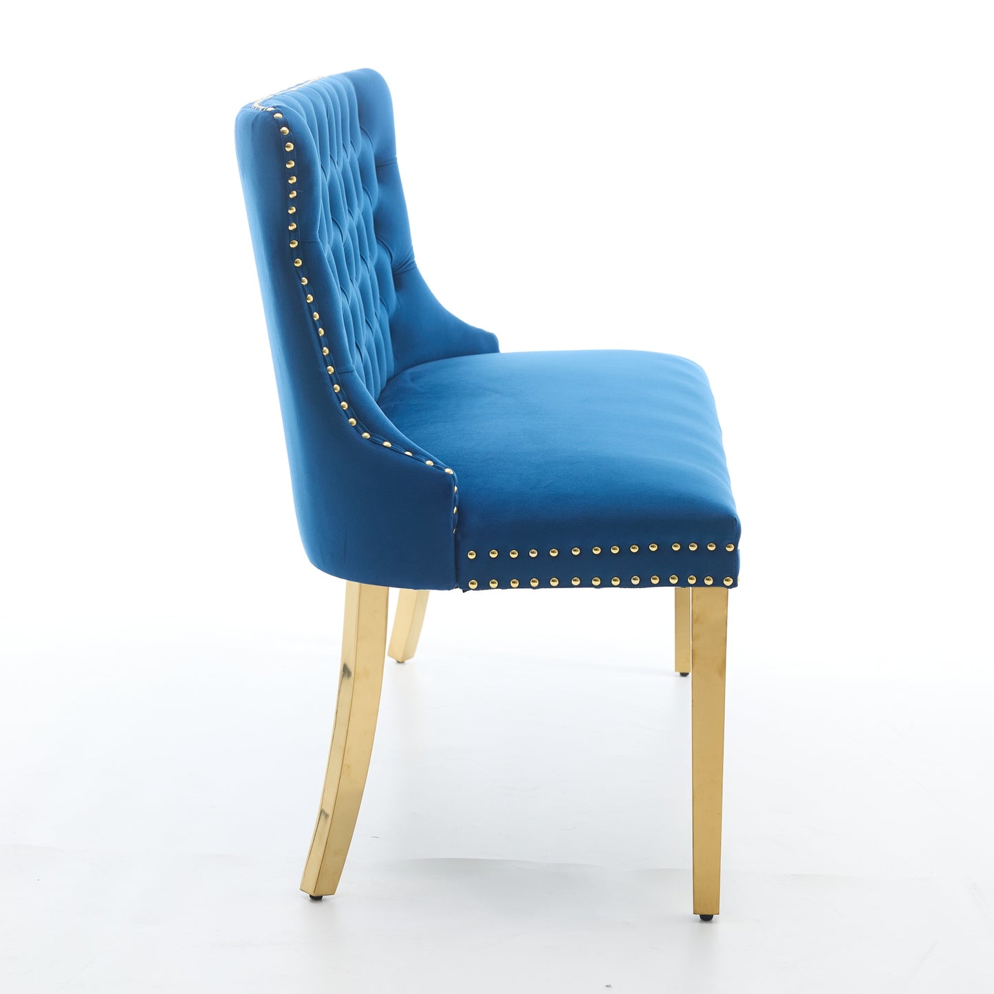 Velvet Double Dining Loveseat Bench, Kitchen & Dining Seating, 2-Seat Tufted Bench W Handmade Buttons, Wing Back, Gold-Plated Steel Legs, Mid Century Modern,Single Pack,Blue,SW1602BL