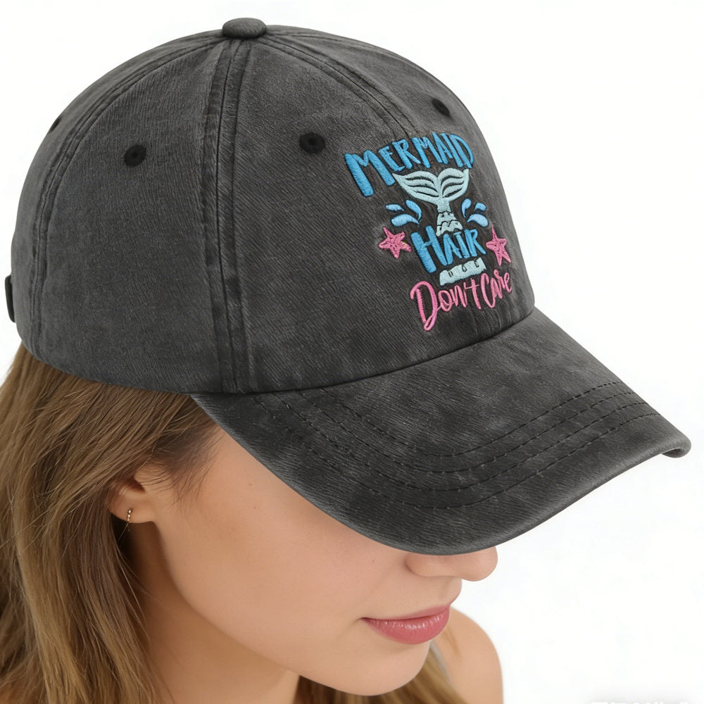 Mermaid Hair Baseball Cap For Women Men, Cute Cow Baseball Hat Vintage Washed Cotton Fitted Cap