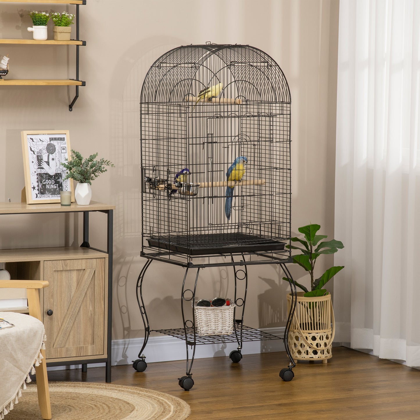 PawHut 1.53m Bird Cage, Pet Viary, Feeding Stand, With Wheels, Perch