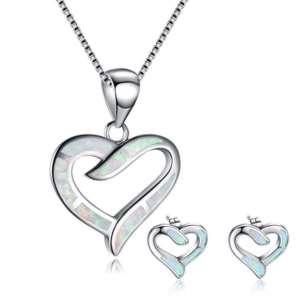 Peach Heart Necklace Ear Stud Accessories Set