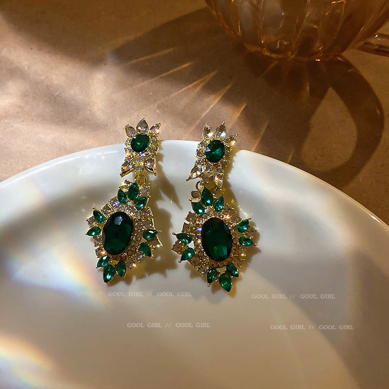 Sterling Silver Needle Vintage Green Butterfly Pearl Dangle Earrings Women CZ Stone Retro Gift