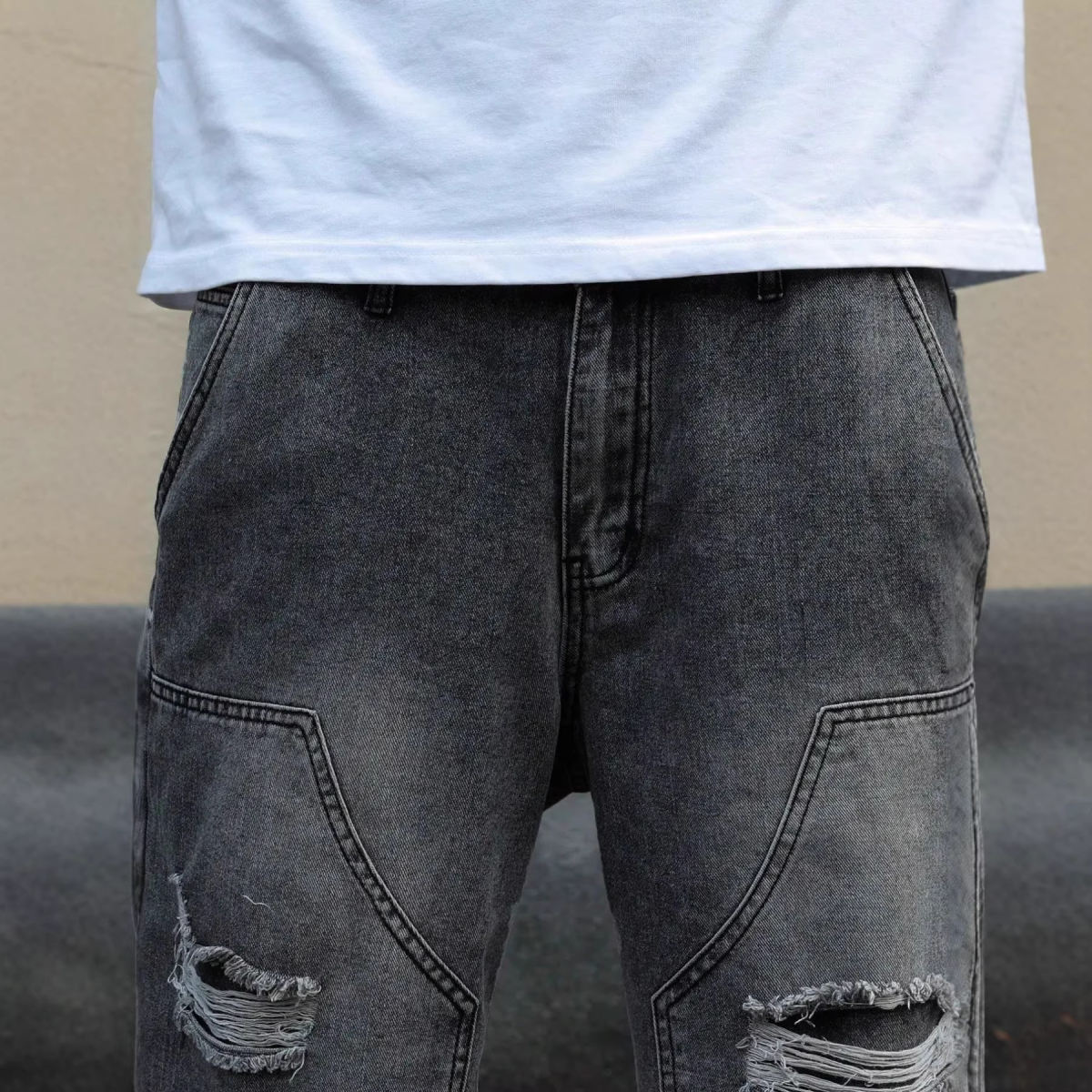 Mens Denim Shorts Straight-leg Relaxed Fit Versatile Korean Style