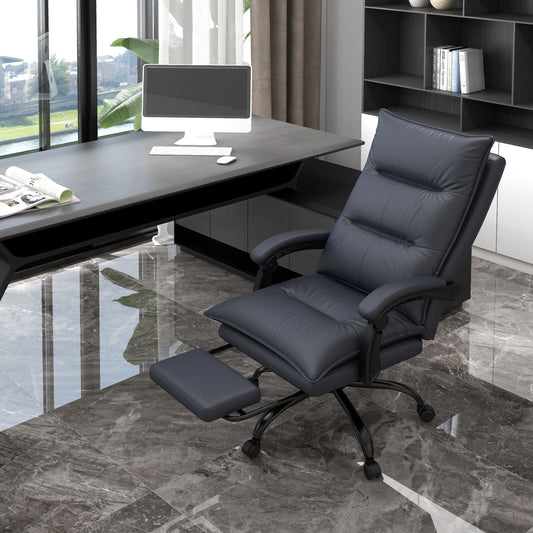 Executive Massage Office Chair With 6 Vibration Points, Microfiber Computer Desk Chair, Heated Reclining Chair With Footrest, Armrest, Double Padding, Charcoal Gray