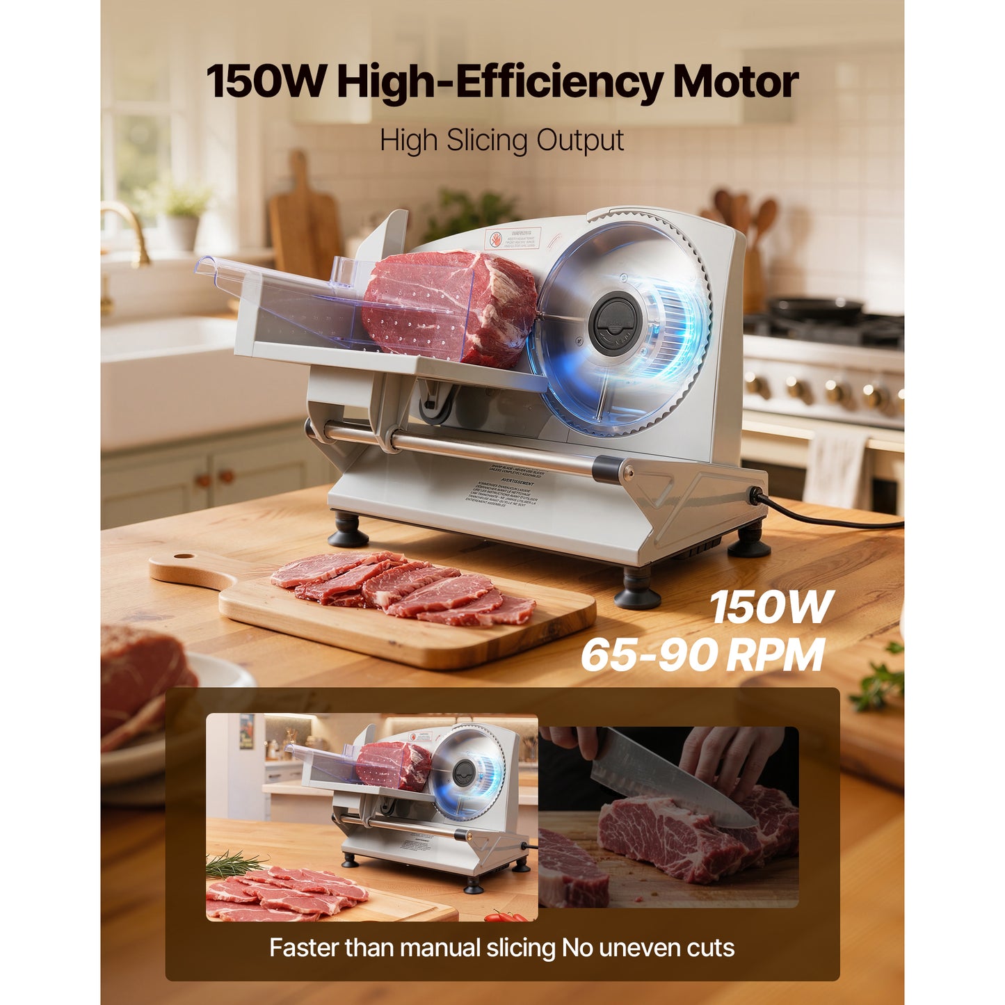 Meat Slicer, 6.7 Inch 150W Electric Deli Slicer Machine With Two SUS420 Blades,  0-0.6 Inch Adjustable Thickness, ETL Certified Home Food-Slicer For Meat, Ham, Baguett, Steak, ETL Approved