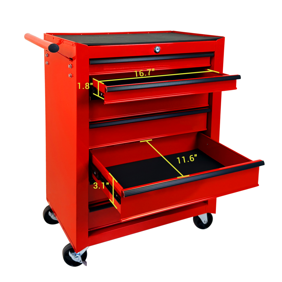 Rolling Metal Tool Chest With 7 Drawers, 20inch 7-Drawer Tool Chest Cabinet With Ball Bearing Drawer Slides, Steel Tool Storage Box Organizer -RED