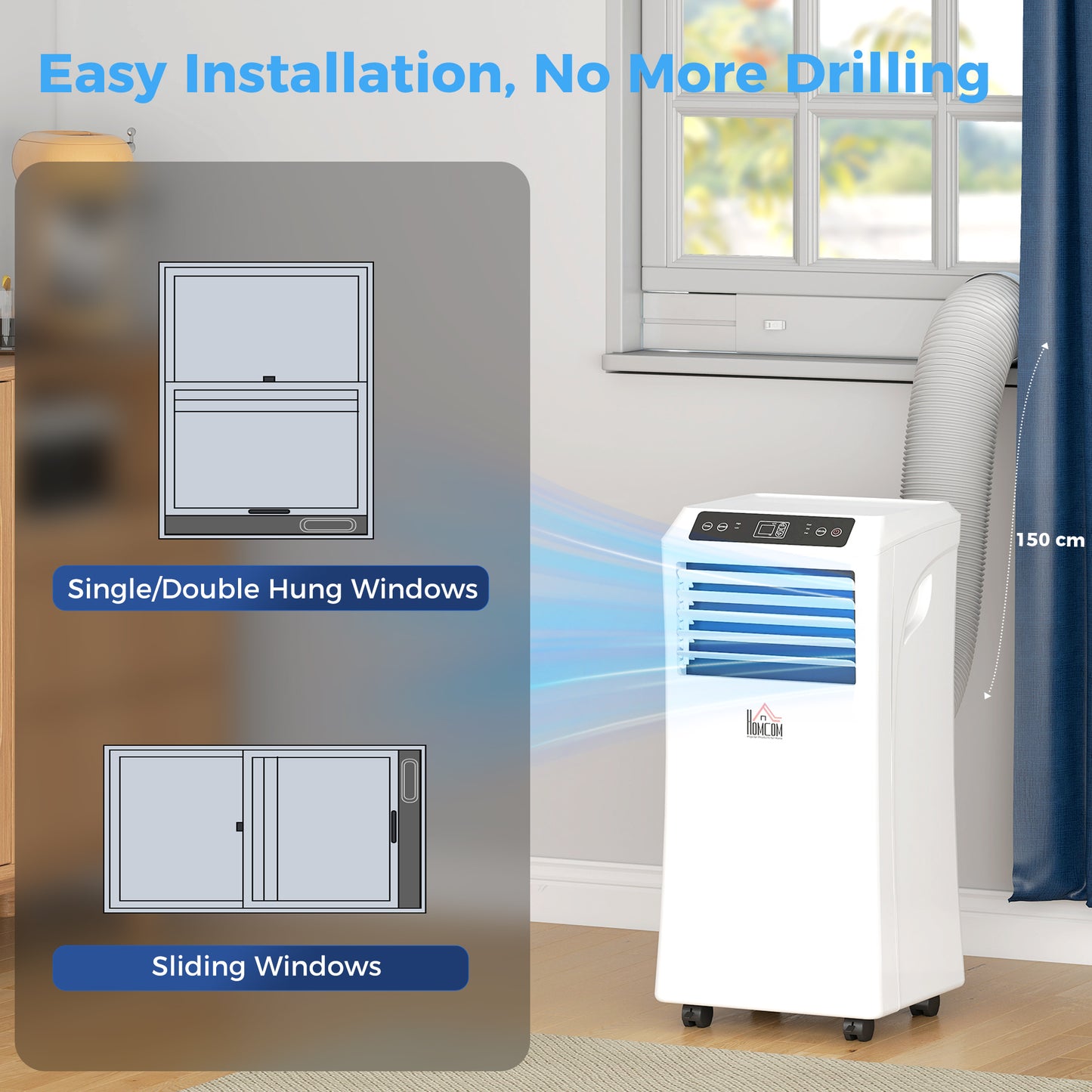 10000 BTU Mobile Portable Air Conditioner with Cooling, Dehumidifier and Ventilating, 2 Speed Fans, 24-Hour Timer, White
