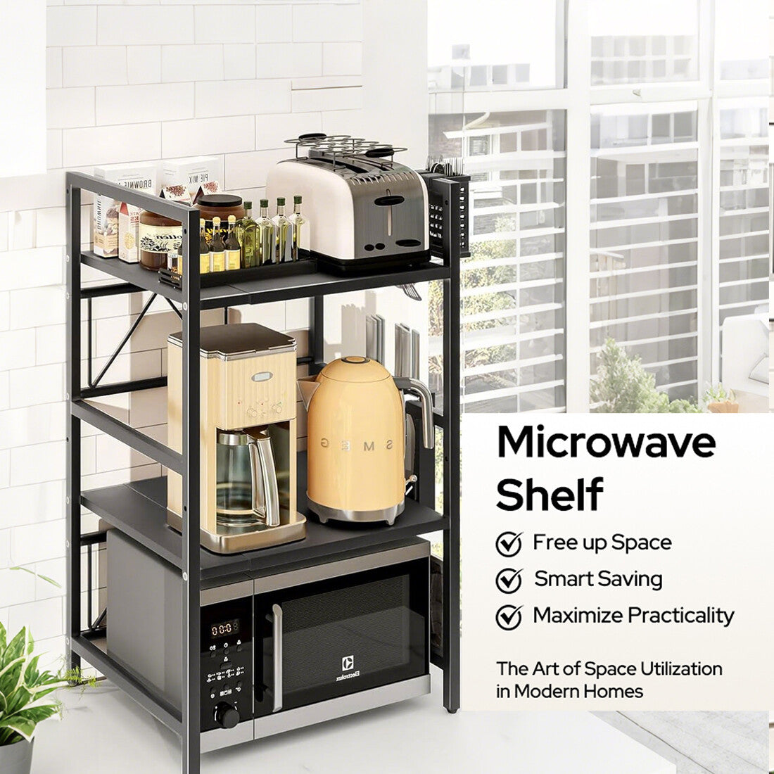 3 Tier Extendable Microwave Oven Rack Heavy Duty Kitchen Stand Storage Shelf UK