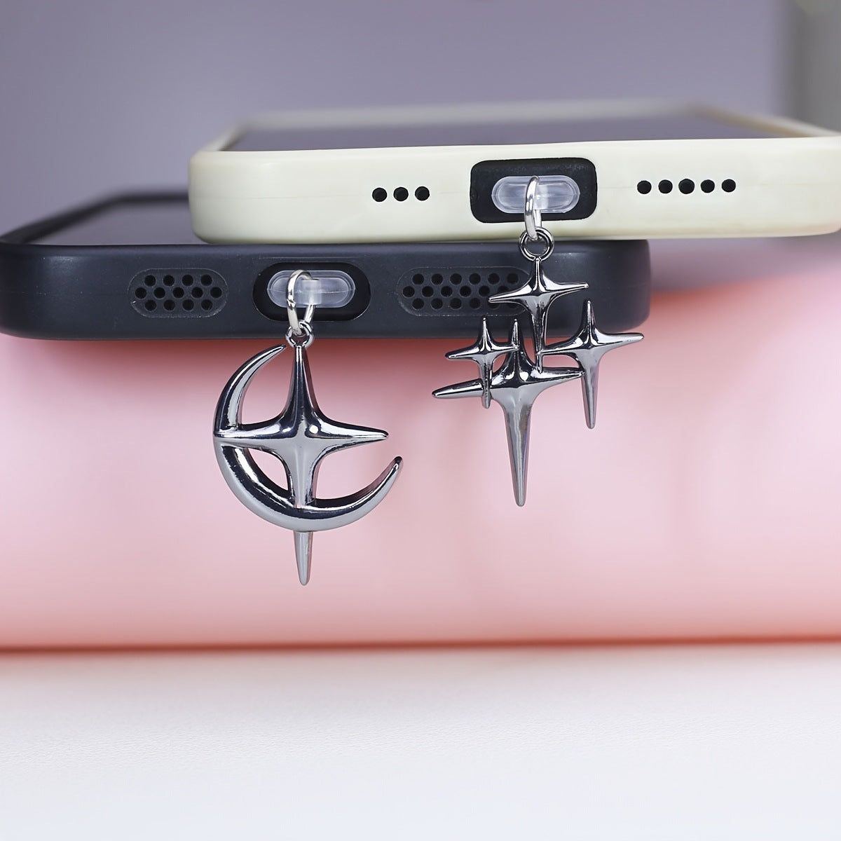 Silver Four-corner Star Dust Plug Pendant Charging Port