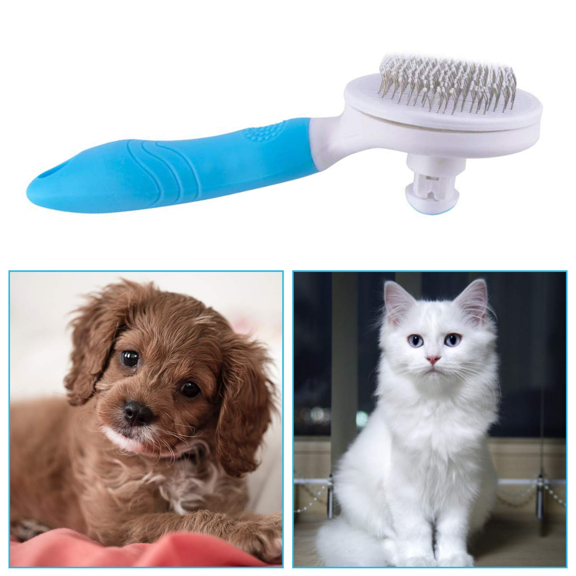 Self Cleaning Slicker Brush - Cat Brush Skin-Friendly Deshedding Grooming Massaging Tool For Long & Short Haired Pets, Cat Hair Brushes Easy Removes Undercoat For Dogs Cats Rabbits - UPGRADED, Blue