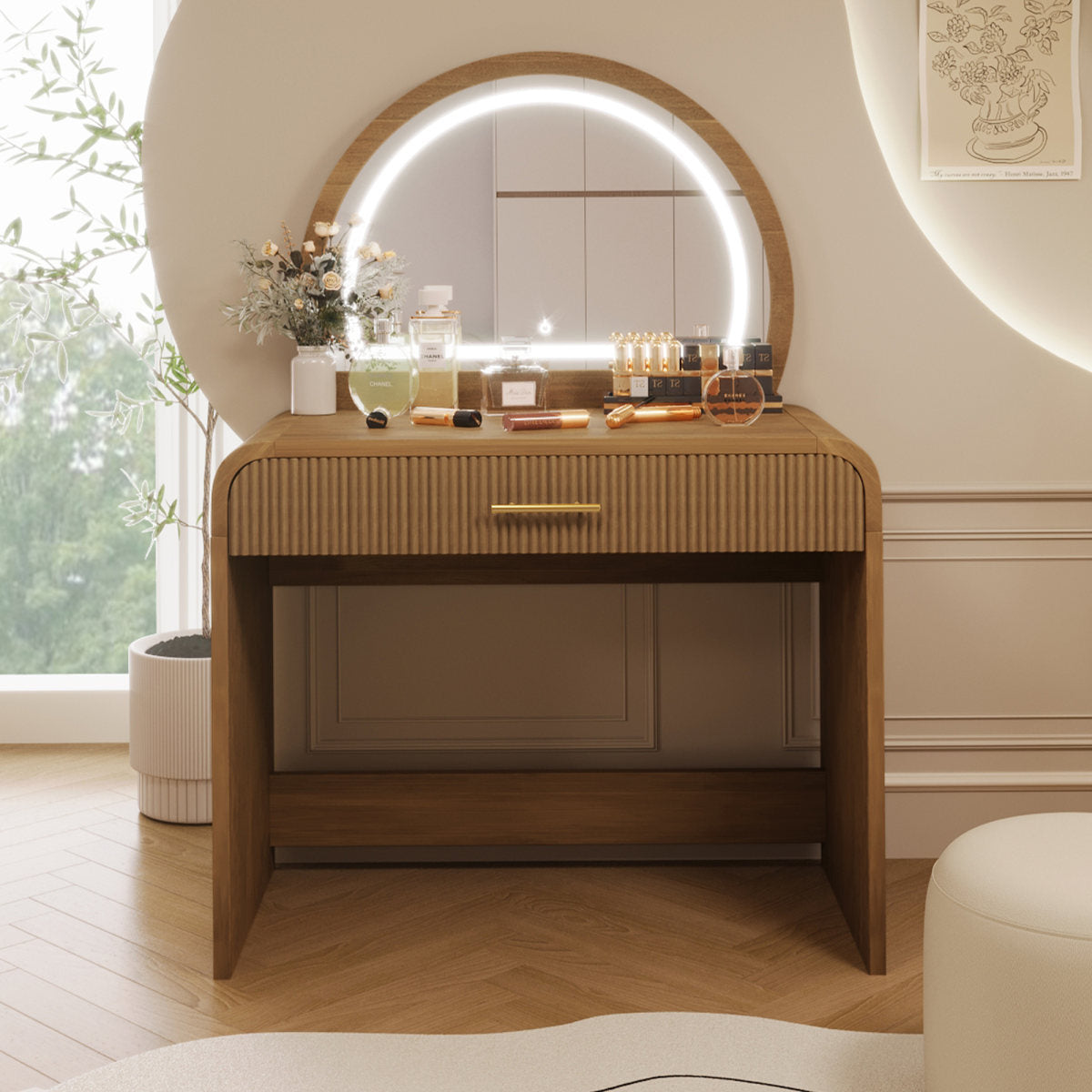 39 Makeup Vanity Table With Mirror Touch Screen Lighted Mirror, Dressing Table With Drawer For Bedroom, Espresso