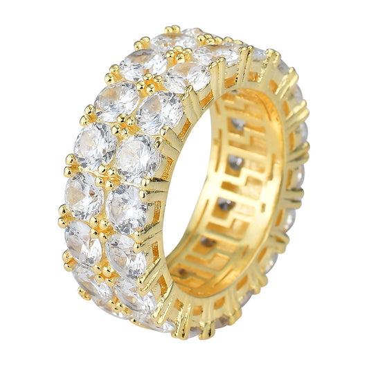 Hip-Hop Ring Cross-Border European And American Trendy Brand Men's Hip-Hop Ring Micro-Paved Zircon Double Row Zircon Ring Ring Accessories