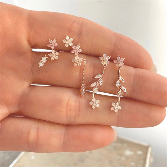 Korean-style Elegant Flower And Willow Leaf Stud Earrings Creative Long Design