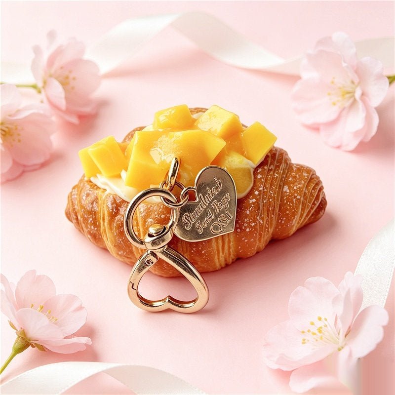 Artificial Food Cream Fruit And Croissant Keychain Pendant
