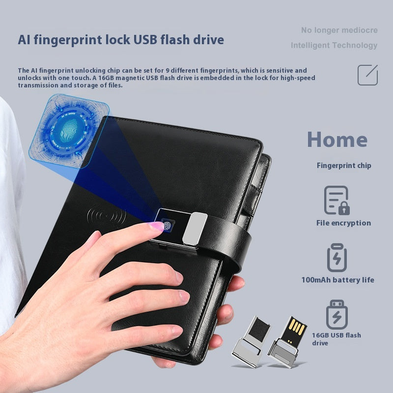 Multifunctional Video Playback Notebook Fingerprint Lock Wireless Charging Notepad