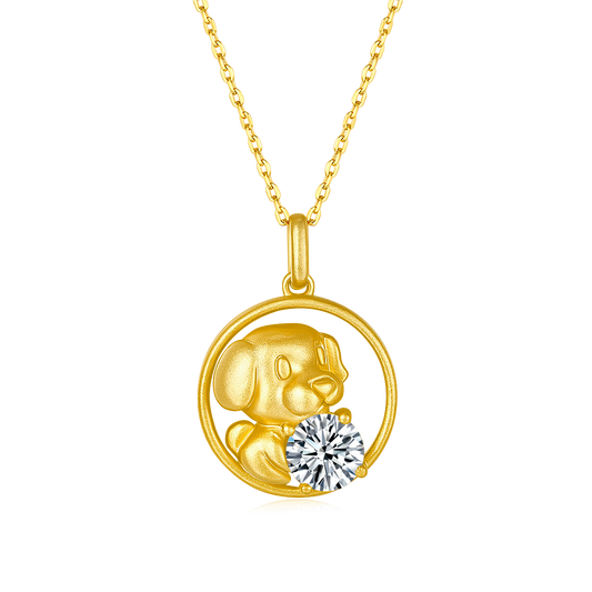 S925 Sterling Silver Gold Plated 1ct Moissanite Chinese Zodiac Pendant Necklace 5.2g Benmingnian Gift GRA Certified Gift Box